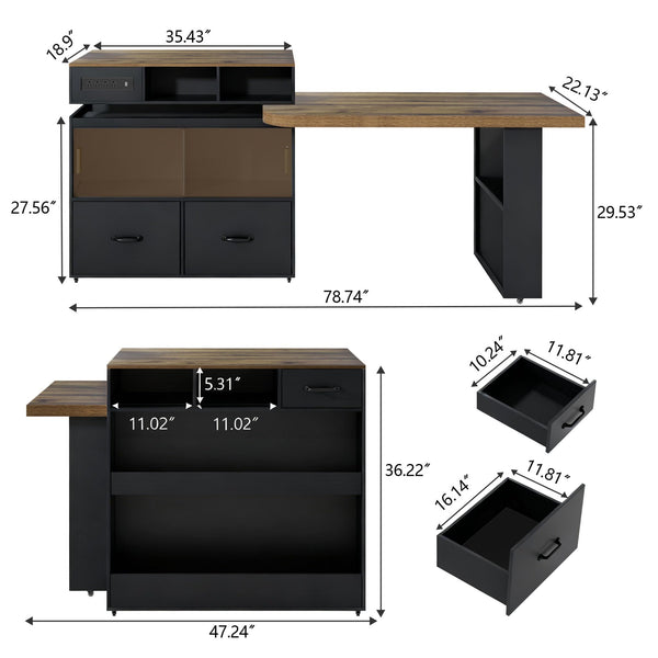 Rolling Kitchen Island with Extendable Countertop & Storage