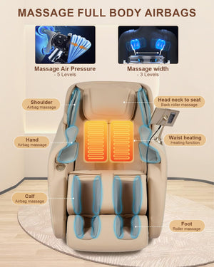 Full Body Zero Gravity Massage Chair – SL-Track, AI Control, Shiatsu, Beige