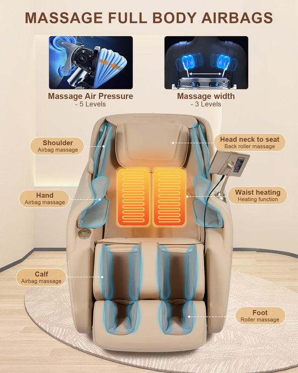 Full Body Zero Gravity Massage Chair – SL-Track, AI Control, Shiatsu, Beige