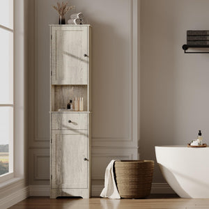 Tall Storage Cabinet with 2 Doors, 2 Drawers & Adjustable Shelves