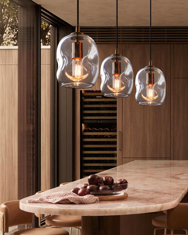Hand Blown Glass Globe Pendant Light – Clear & Gold