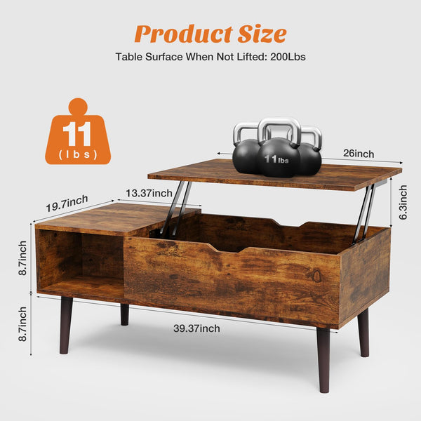 Lift Top Coffee Table with Storage and Hidden Compartment