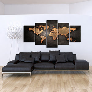 Retro World Map Canvas Print – 5 Piece Set