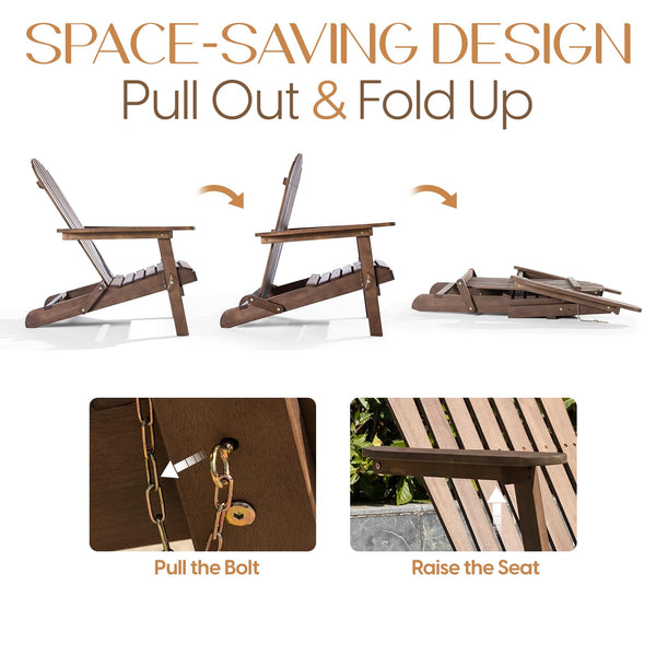 Folding Eucalyptus Adirondack Chair Set of 2