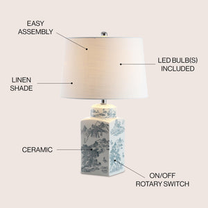 Chinoiserie Ceramic Table Lamp – Blue/White Square Ginger Jar