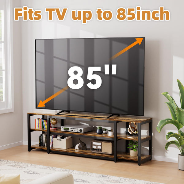 3-Tier TV Stand for 85 Inch TVs with Open Shelves