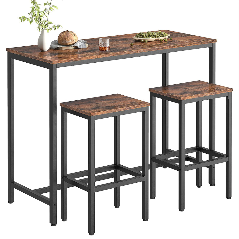 3-Piece Industrial Bar Table Set with 47.2" Pub Table and 2 Stools