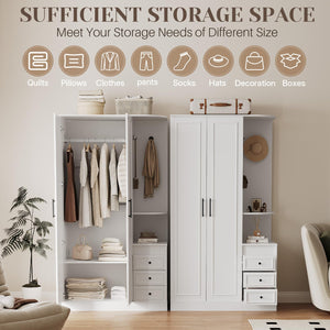White Armoire Wardrobe Closet with Drawers & Doors