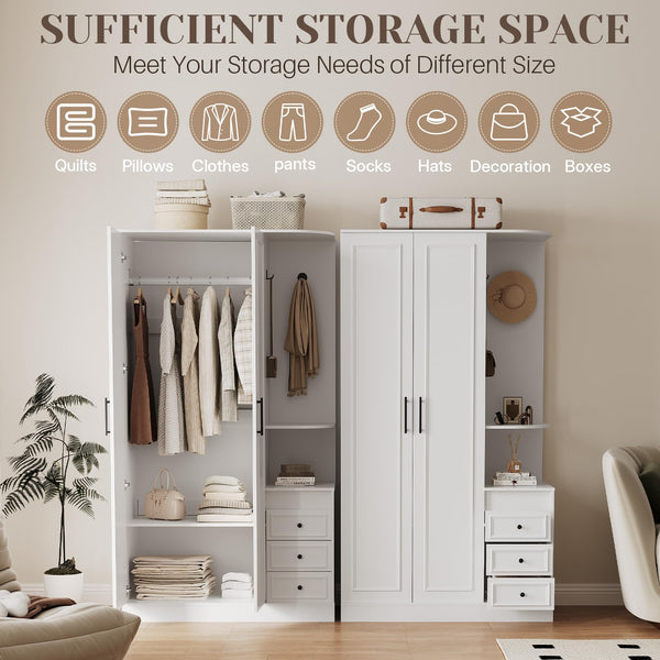 White Armoire Wardrobe Closet with Drawers & Doors