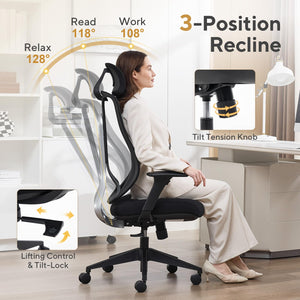 Ergonomic Mesh Office Chair with Adjustable Backrest & Headrest