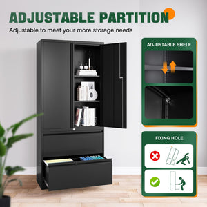 Metal Locking File Cabinet with Drawers and Adjustable Shelves