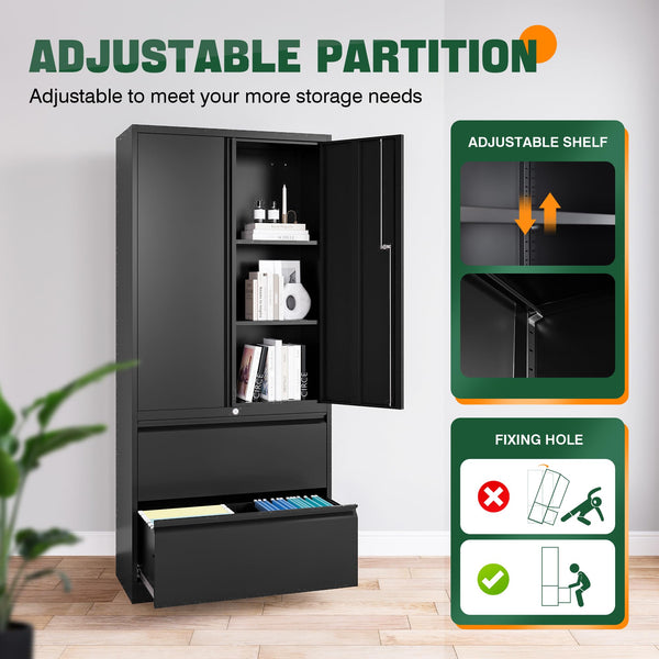 Metal Locking File Cabinet with Drawers and Adjustable Shelves