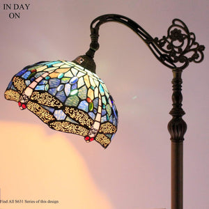 Tiffany Floor Lamp Blue Dragonfly Stained Glass 64-Inch Adjustable
