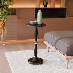 Round Solid Wood Black Side Table – 24" Tall Narrow Accent End Table