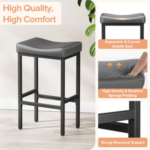 24" Counter Height Bar Stools – Faux Leather Saddle Seat, Metal Legs