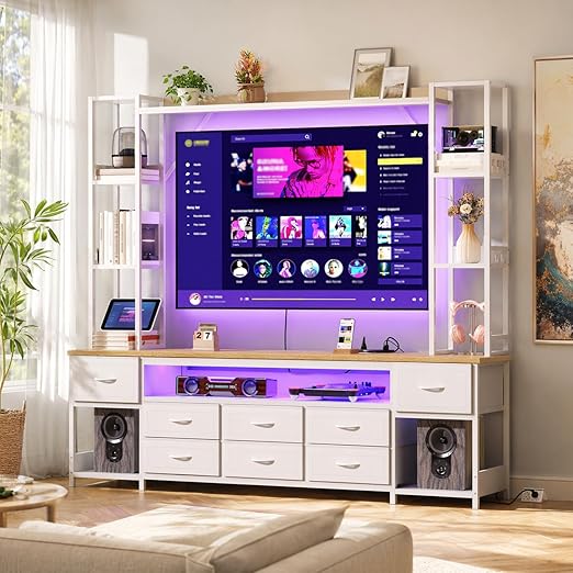 Large Entertainment Center with LED Lighting & Power Outlets