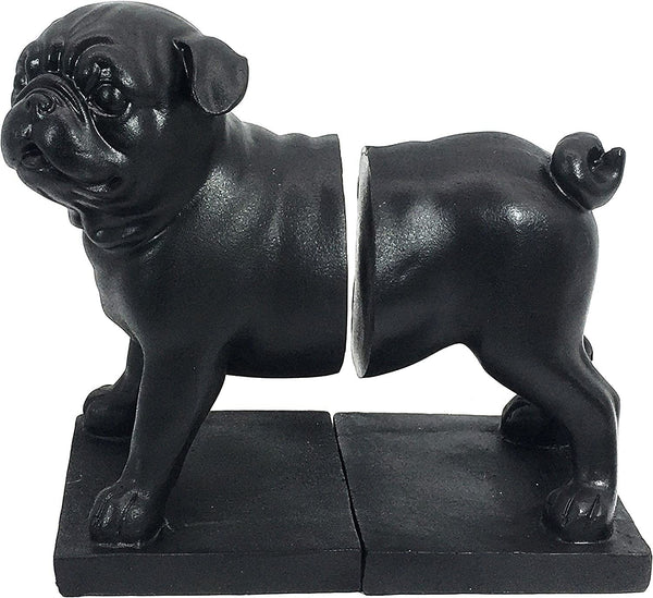Pug Bookends – Black Resin, Heavy Duty, Set of 2