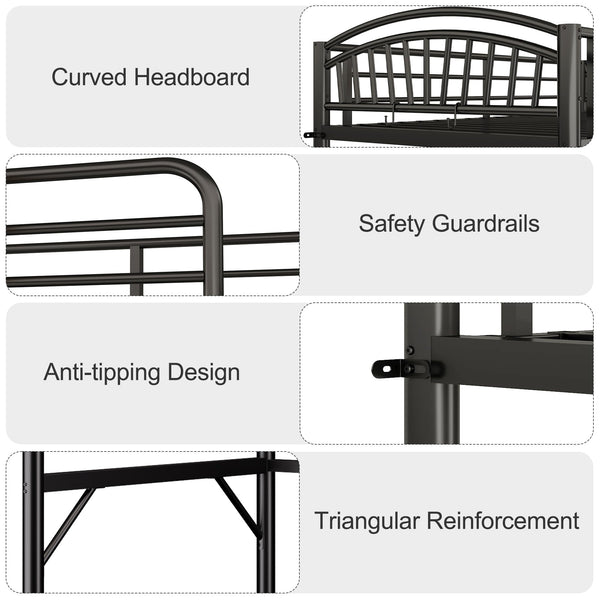 Twin Metal Loft Bed with Guardrails & Convertible Ladder
