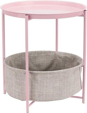Round Metal End Table with Fabric Storage Bin