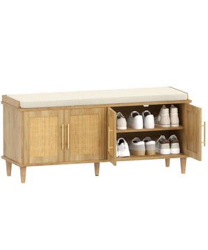 Rattan Shoe Storage Bench with Cushion