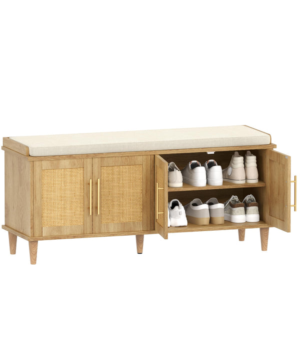 Rattan Shoe Storage Bench with Cushion