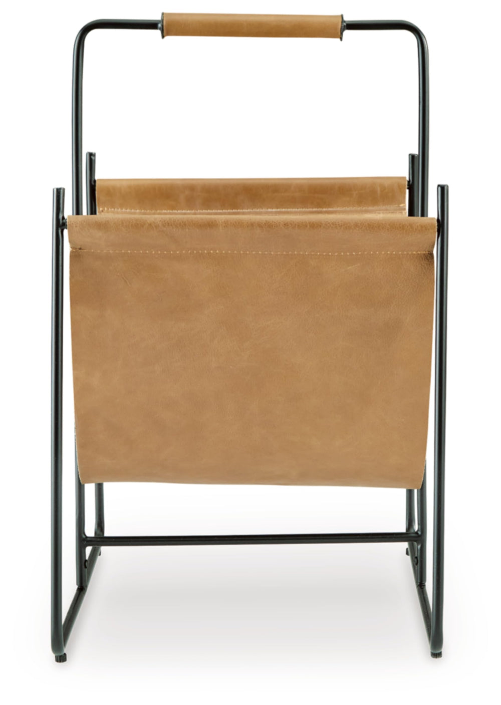 Leather Magazine Rack with Handle – Light Brown & Black