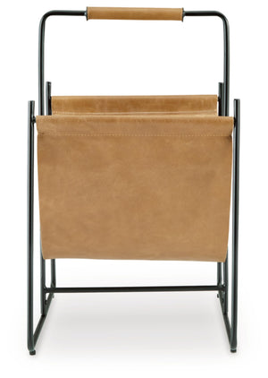 Leather Magazine Rack with Handle – Light Brown & Black
