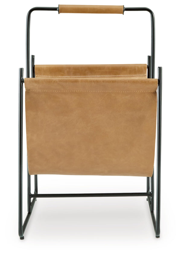 Leather Magazine Rack with Handle – Light Brown & Black