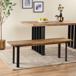 Modern Industrial Dining Bench – Mango Wood & Iron