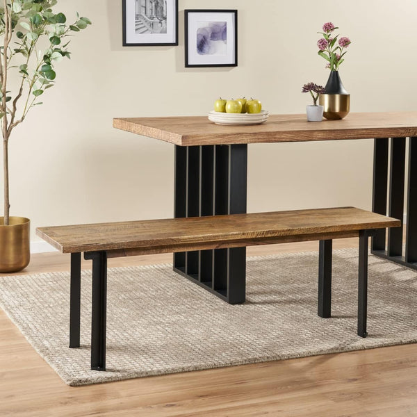 Modern Industrial Dining Bench – Mango Wood & Iron