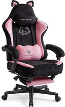 Velvet Gaming Chair with Cat Ears, Memory Foam Lumbar & Reclining Footrest