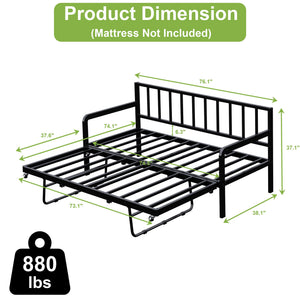 Twin Metal Daybed with Pop-Up Trundle