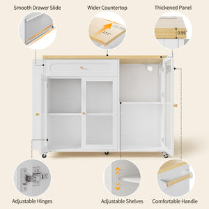 Rolling Kitchen Island with Power Outlet & Storage