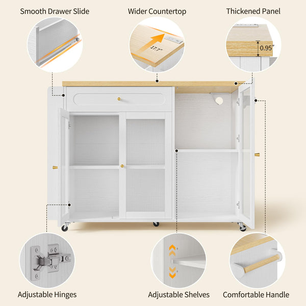 Rolling Kitchen Island with Power Outlet & Storage