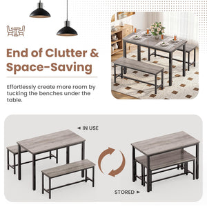 3-Piece Dining Table Set with 2 Benches
