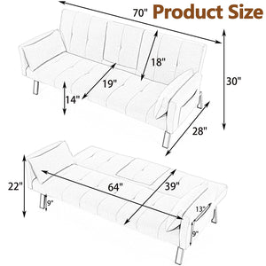 Convertible Velvet Futon Sofa Bed with Cup Holder