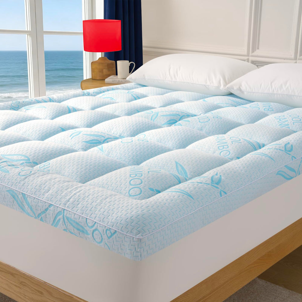 Queen Size Bamboo Mattress Topper | Breathable Pillow Top Pad | Deep Pocket 7–21"