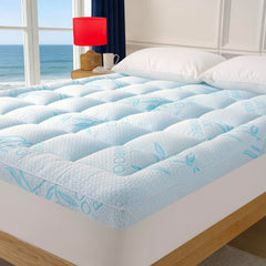 Queen Size Bamboo Mattress Topper | Breathable Pillow Top Pad | Deep Pocket 7–21"