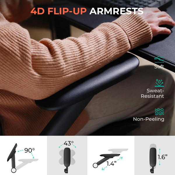 High Back Ergonomic Mesh Office Chair – 400 lbs, 4D Flip-Up Arms, Adjustable Lumbar & 3D Headrest