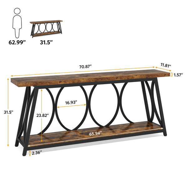 70.9" Industrial Console Table with 2-Tier Storage Shelf