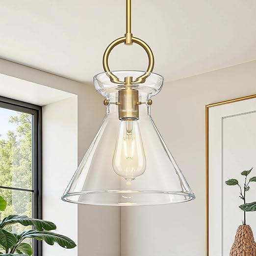 Gold Glass Pendant Light with Clear Round Shade
