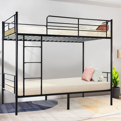 Twin Over Twin Metal Bunk Bed with Guardrails and Ladder