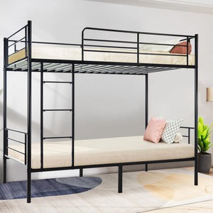 Twin Over Twin Metal Bunk Bed with Guardrails and Ladder