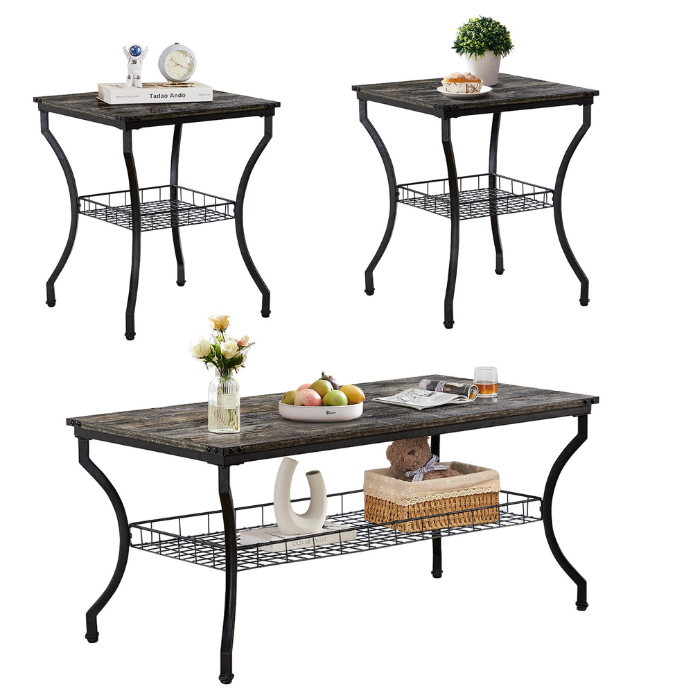 3-Piece Living Room Table Set with Storage Shelves