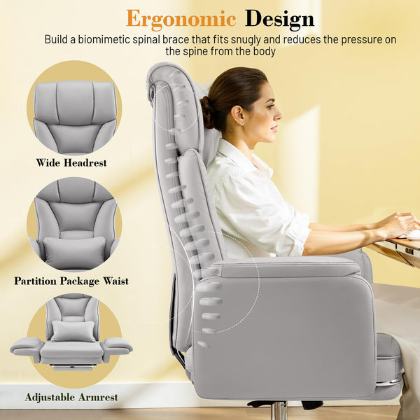 Wide Reclining Office Chair 400 lbs – Reversible Armrest, Lumbar Support & Footrest