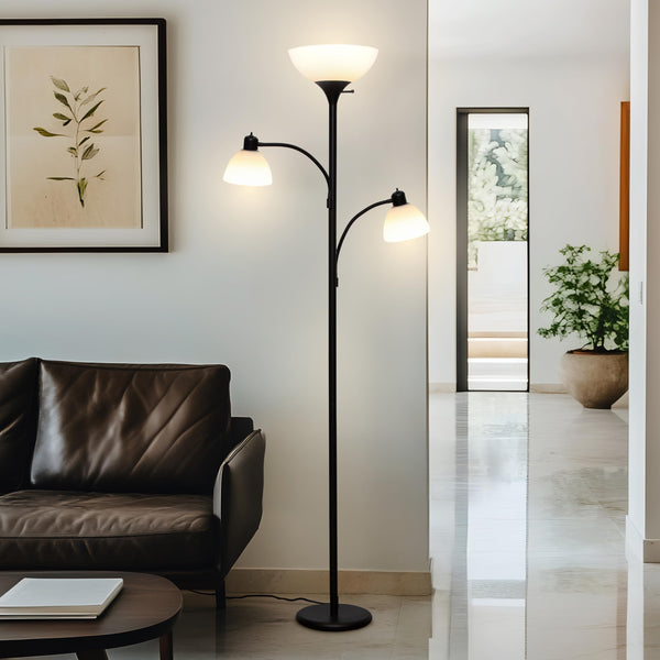 Sky Dome Double LED Torchiere Floor Lamp with Reading Arms