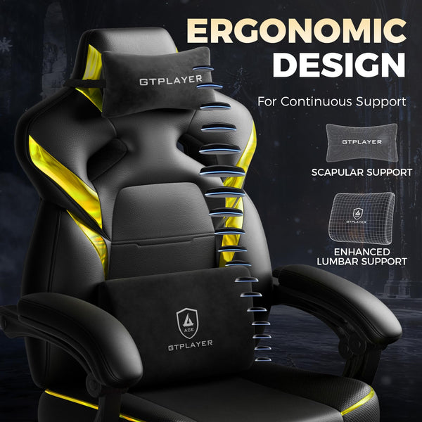 Gaming Chair with Footrest, High Back, 350 lbs Capacity