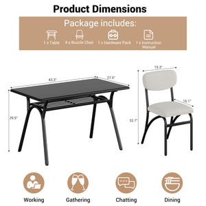 5-Piece Dining Table Set with 4 Boucle Chairs & Storage Shelf