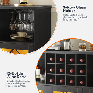 Bar Cabinet with LED Lighting, Wine Rack & Power Outlet