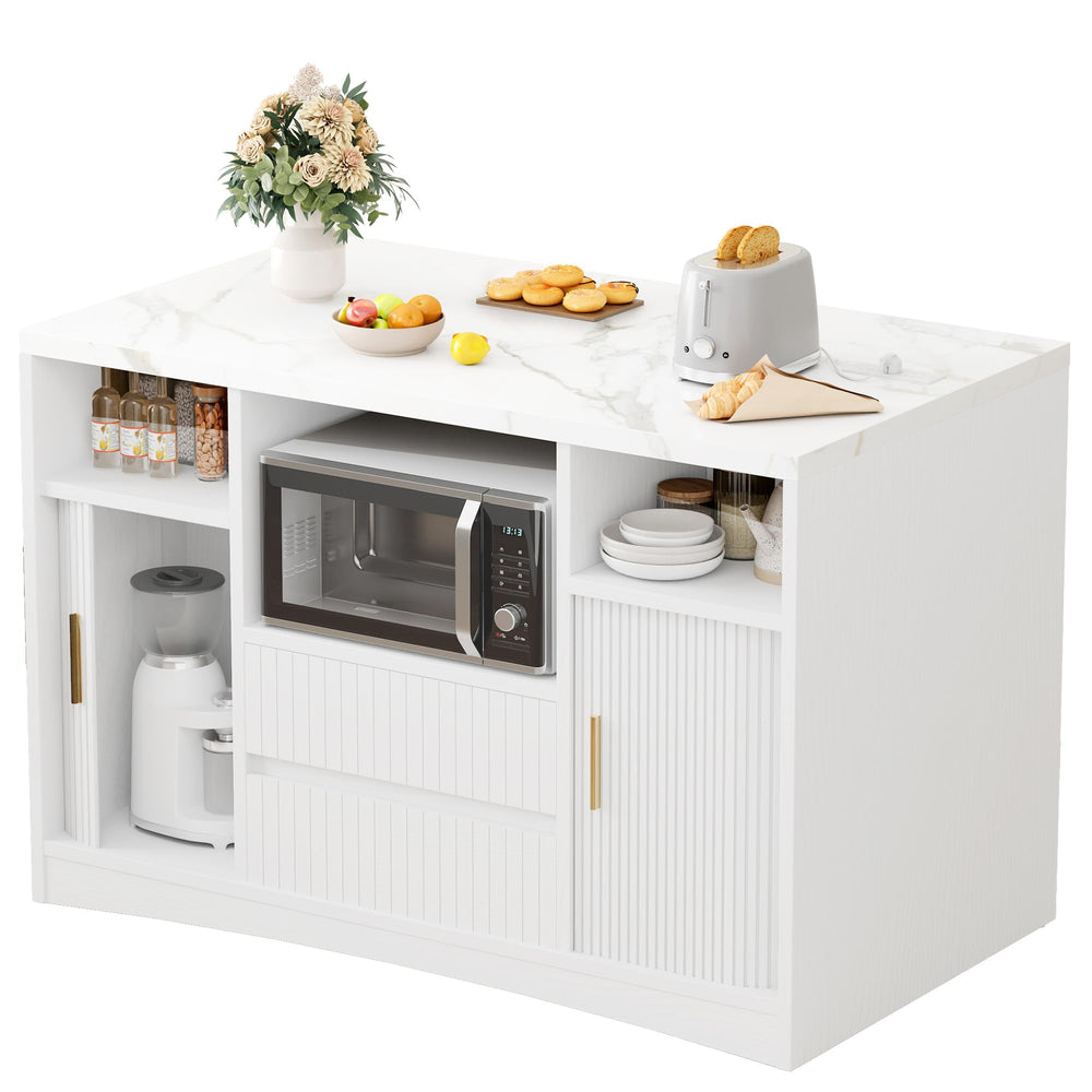 Rolling Kitchen Island with Storage, Power Outlet & LED Light